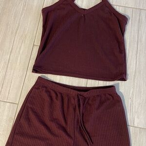 Burgundy waffle Tank and Shorts Set
